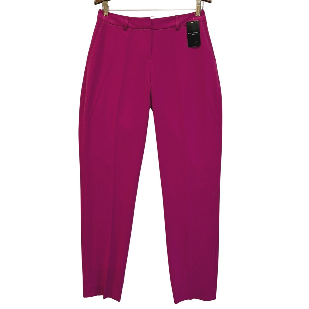 Tahari ASL Women's Magenta Pink Slim‎ Leg Dress Pants Trousers Size 2 NWT